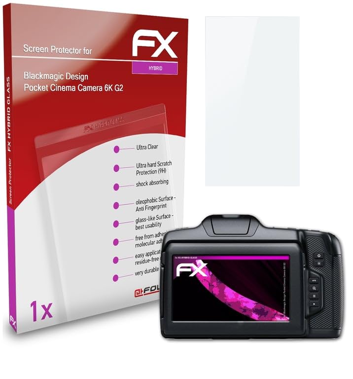 atFoliX Plastic Glass Protective Film compatible with Blackmagic Design Pocket Cinema Camera 6K G2 Glass Protector, 9H Hybrid-Glass FX Glass Screen Protector of plastic