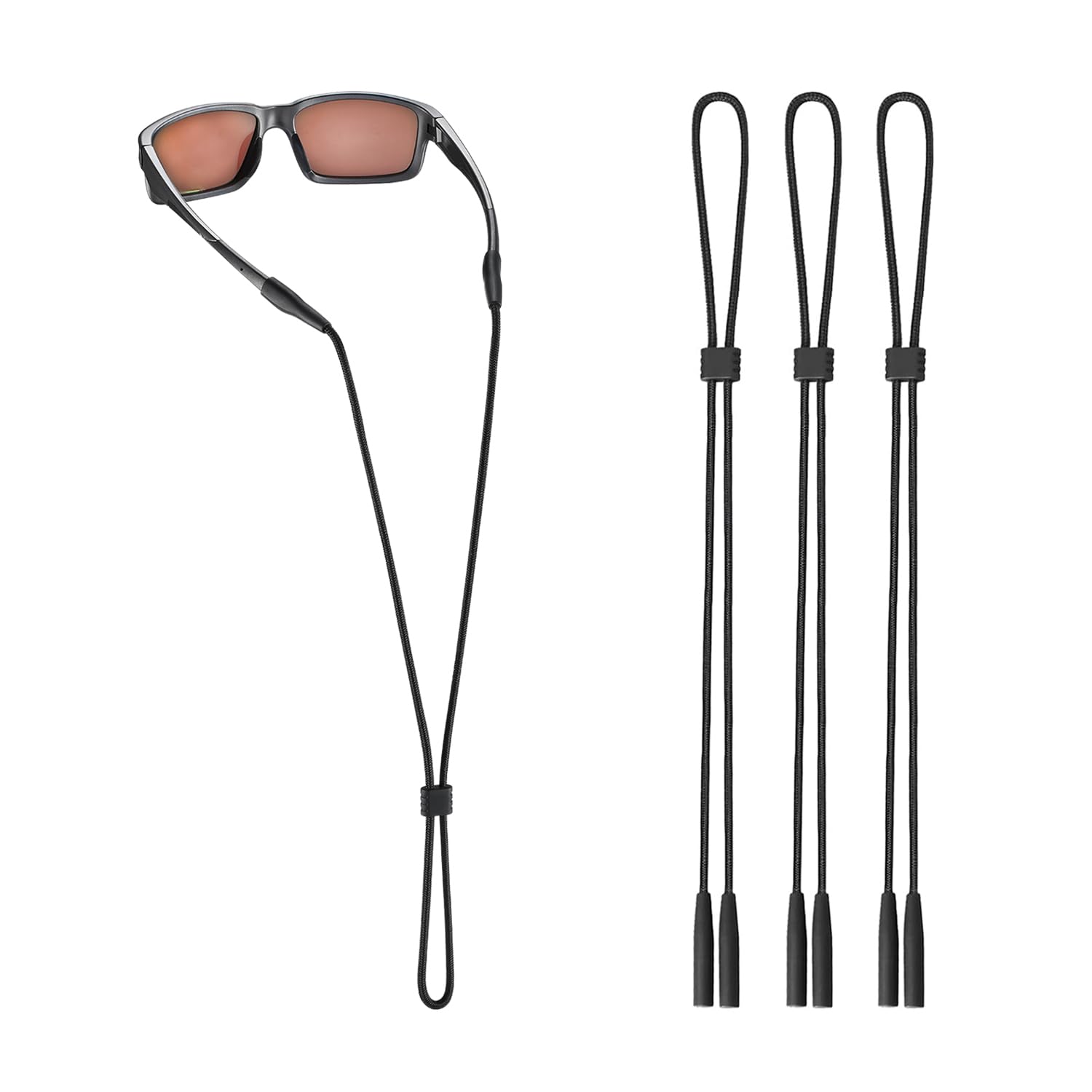 lvvfit 3 Pcs Adjustable Sports Eyeglass Strap with Buckle for Men's Kids' Women's Glasses Straps Sunglasses Straps (Black) -with 3 pairs Eyeglass Strap Holder