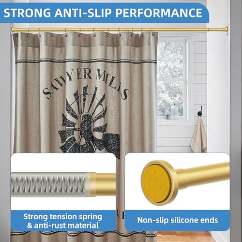Image of CorkLatta Gold Shower Curtain Rod,1 Inch Diameter Stainless Steel Adjustable Spring Tension Rods 32 to 80 inch,with Holders,Anti-Slip,Curtain Rods No Drilling(1 Pack)