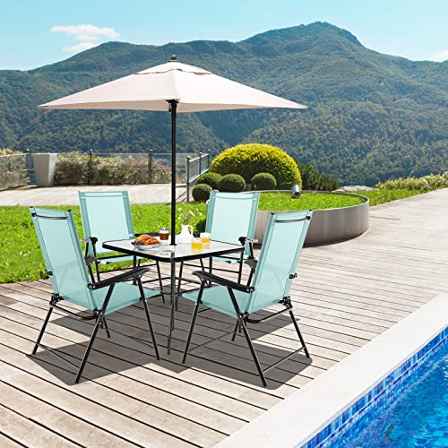 Giantex Patio Chairs Set Of 4, Folding Patio Chairs For Deck Beach Camping Dining Picnic, Portable Sling Back Chairs Space Saving Turquoise #TOP1