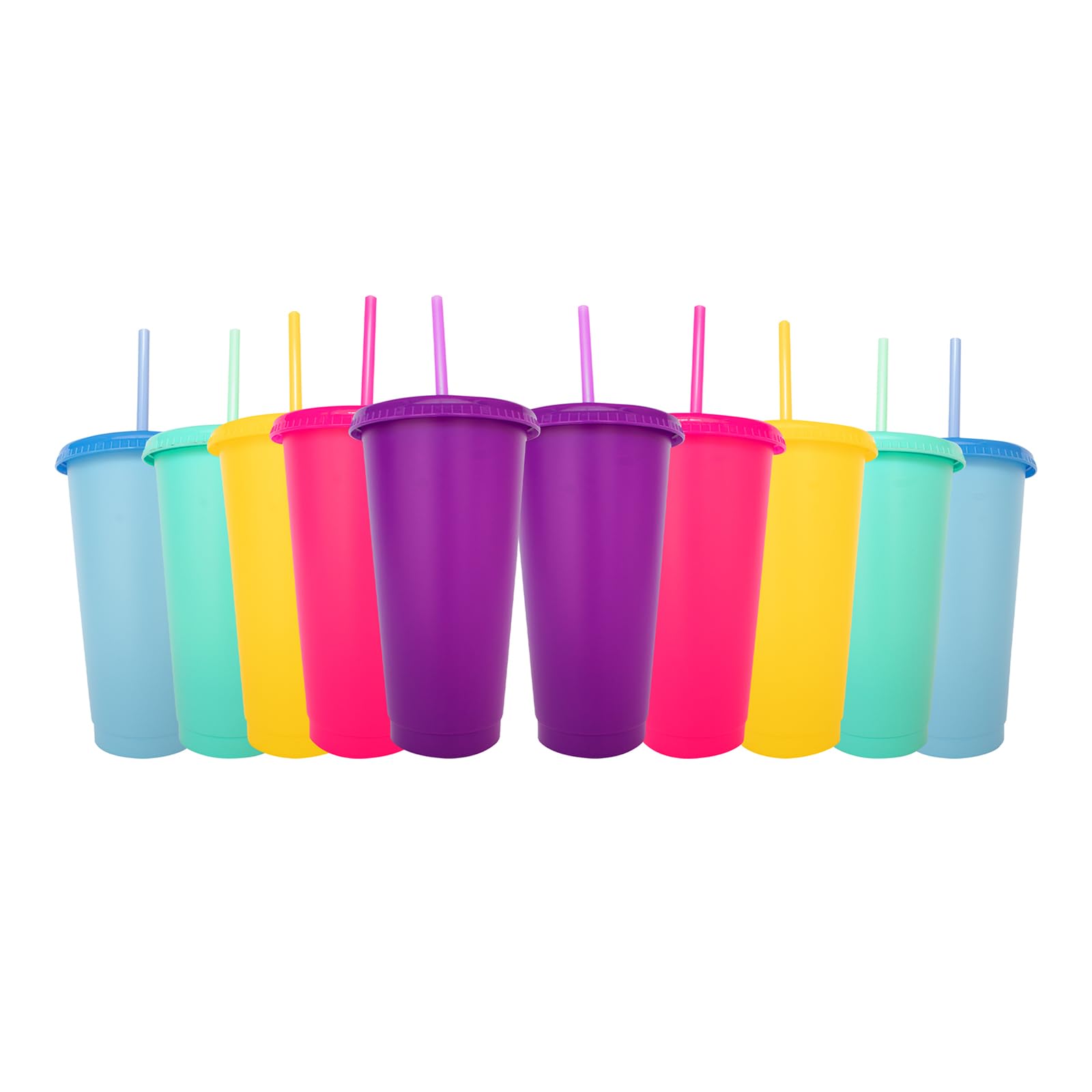 Paquete de Vasos Magicos Cambian Color con Tapa y Popote (10 Vasos)