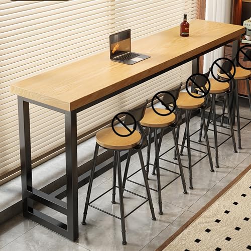 Mesa de bar estrecha y alta con patas de acero, 120 x 30 x 105 cm, mesa de comedor para cocina, cafetería, sala de estar, muebles de madera con altura de mostrador