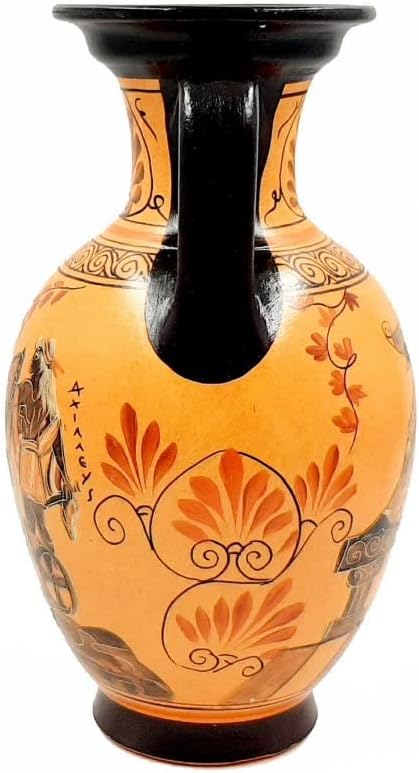Greek Amphora 26cm,Pottery Pot,Shows Achilles, God Dionysus