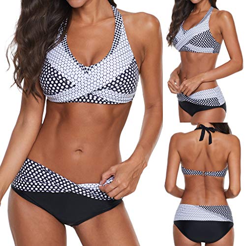 Mujeres Lindo Lunares Traje de baño Sexy Bandeau Bikini brasileño Conjunto Halter Push-up Beach Traje de baño Bikini Tra