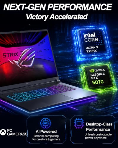 Image of ASUS ROG Strix G18 Gaming Laptop, 18 inch FHD 2.5K 240Hz /3ms Nebula Display, NVIDIA GeForce RTX 5070 Laptop AI, Intel 24-Core Ultra 9 275HX, 64GB DDR5 5600MHz, 2TB SSD, Wi-Fi 7, Win 11 Pro, RGB Backlit KB