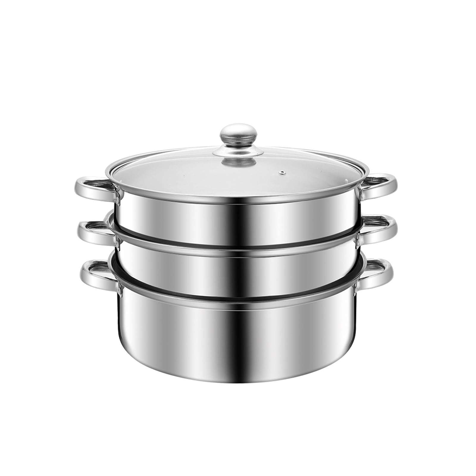 Vaporera De Acero Inoxidable 3 Niveles con Tapa De Cristal Olla Vaporera Utensilio Cocina Multiusos Ollas De Acero Vaporera Cocinar Verduras Grandes Olla para Cocinar Pasta Vapor