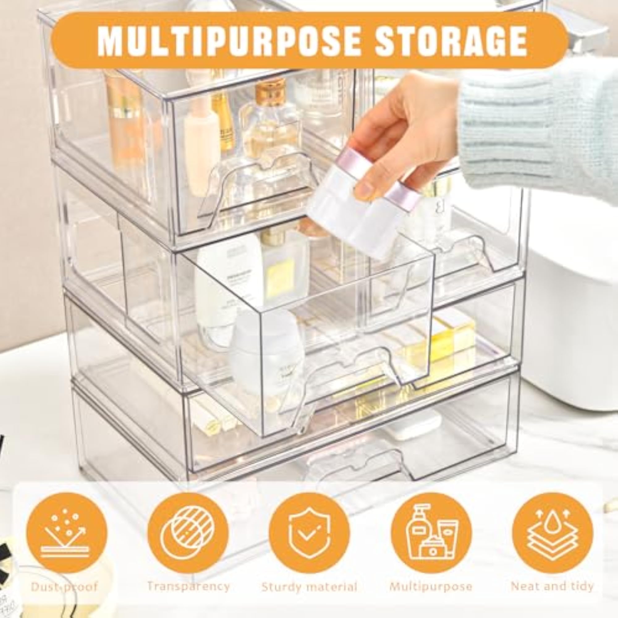 3 Pack Stackable Drawer Boxes, Cosmetic Organizer Set