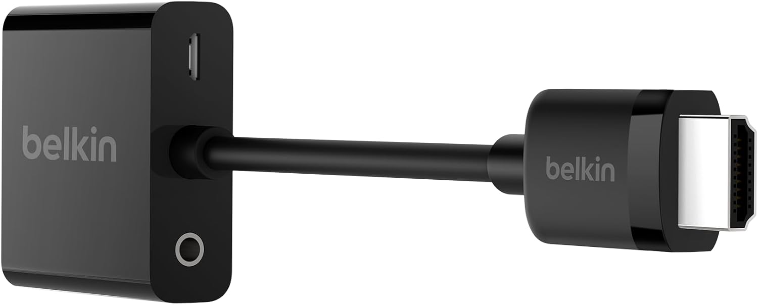 Belkin HDMI to VGA Adapter w/Micro-USB Power & Audio Support for Presentations, Gaming, and Streaming - Connects HDMI Devices to VGA Displays - Compatible with Apple TV 4K, Laptops & Most TVs - Black
