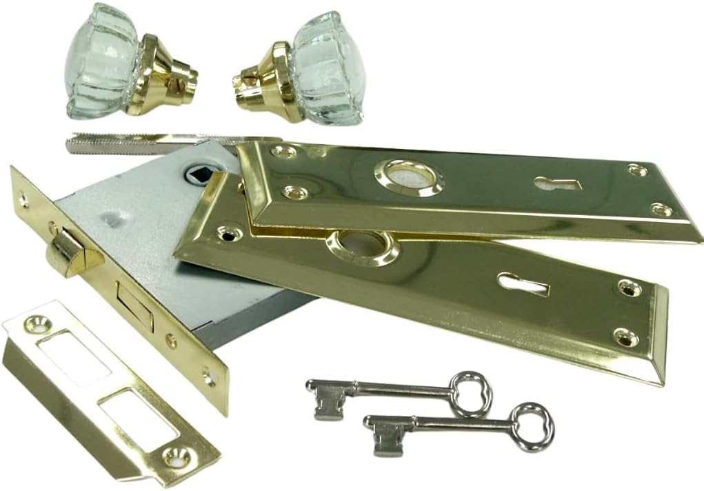 NU-SET Lock | Mortise Lock with Glass Knob | Door Knob Set | Home Improvement & Door Hardware, 2 Pack