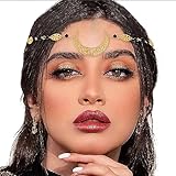 Tgirls Boho Crescent Moon Headbands Crystal Head Chain Vintage Hair Acessories for Women and Girls (Gold)