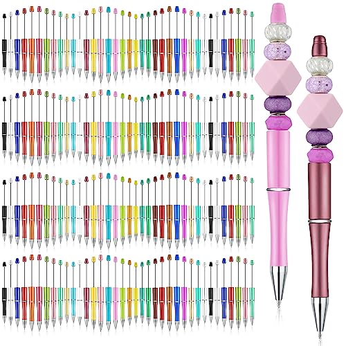 Kosiz 150 Pieces Plastic Beadable Pen Bulk Black Ink Assorted Bead Ballpoint Pen Beaded Gift for Presents Office School Supplies DIY Making(Pure Colors)