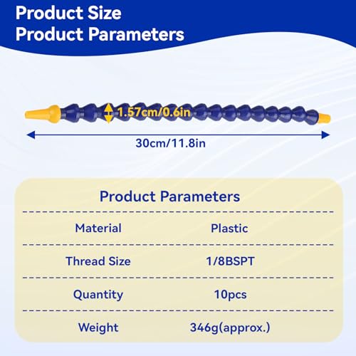 10 Stück flexibler Kühlmittelschlauch, 1/8 BSPT-Gewinde, flexibler Kunststoff-Kühlmittelschlauch, Kunststoff-Wasser-Öl-Kühlrohr für Drehmaschinen, Fräsen, CNC-Maschinen,