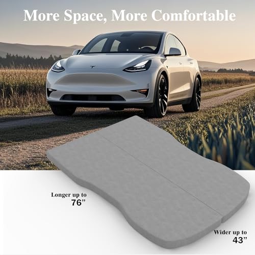 Ferlizer 4" Memory Foam Camping Mattress for Tesla Model Y, 76" x 43", Foldable Car Sleeping Pad with Plush Washable Cover, CertiPUR-US Certified, Grey