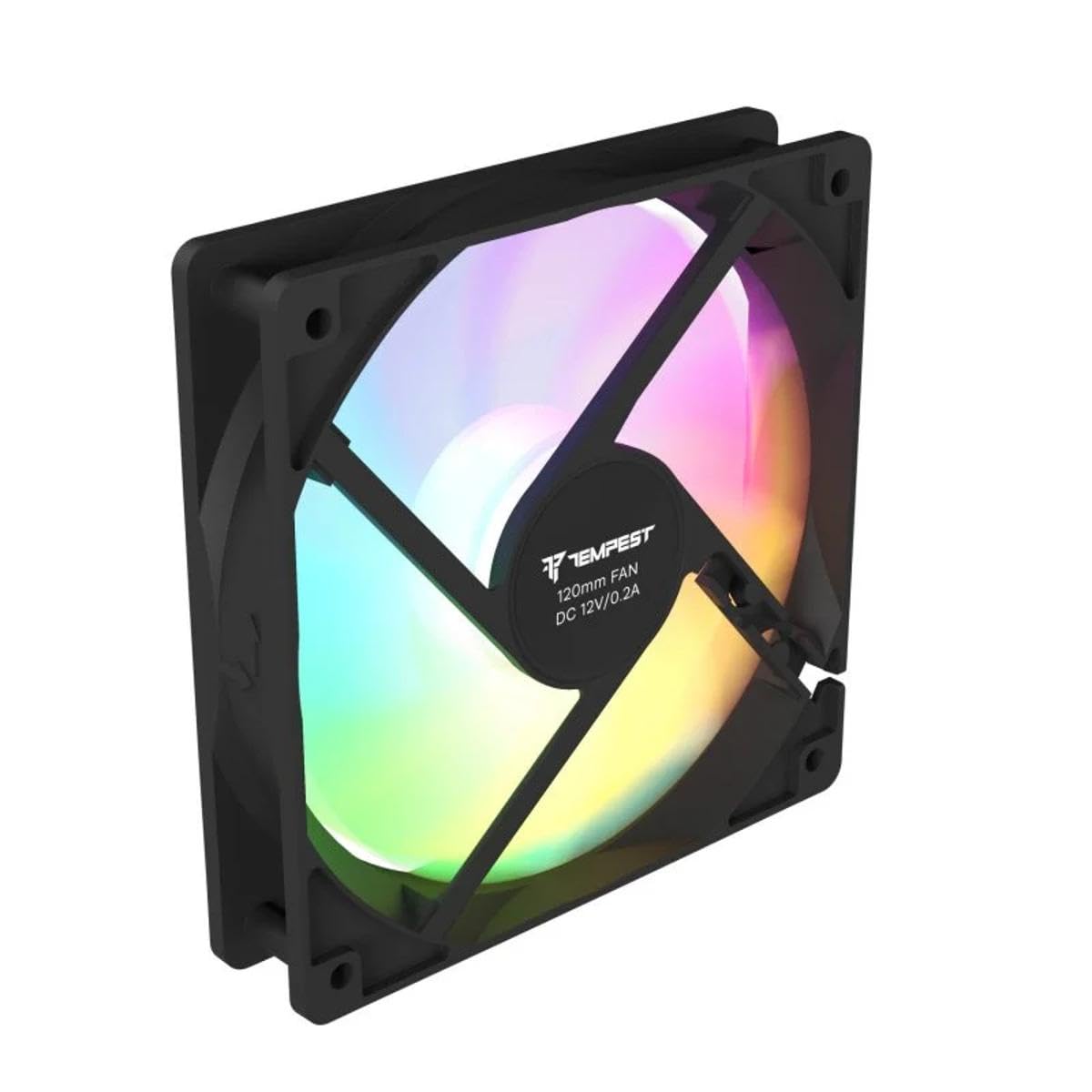 Tempest Ventilador PC ARGB, 120mm, Ultra Silencioso, 1200 RPM, Ventilador Gaming Negro