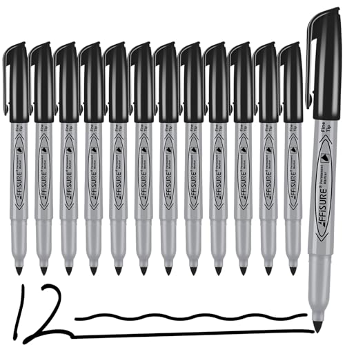 Image of Permanent markers, 12 packs permanent markers bulk, quick drying in one second, smooth, not easy to erase, durable, can be marked on glass, tiles and cloth, office supplies,Gray shell