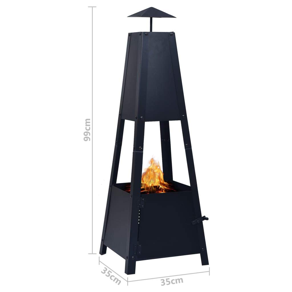 Homgoday Braciere in acciaio nero 35 x 35 x 99 cm braciere esterno falò giardino pozzo fuoco ciotola nero per giardino terrazza