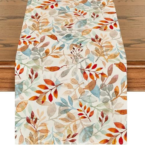 pclapora Camino de Mesa Otoño con Estampado de Hojas, Decoración de Mesa de Cocina de Otoño, para Cocina y Comedor, Halloween, Fiestas de Acción de Gracias, Decoración de Temporada, Vacaciones