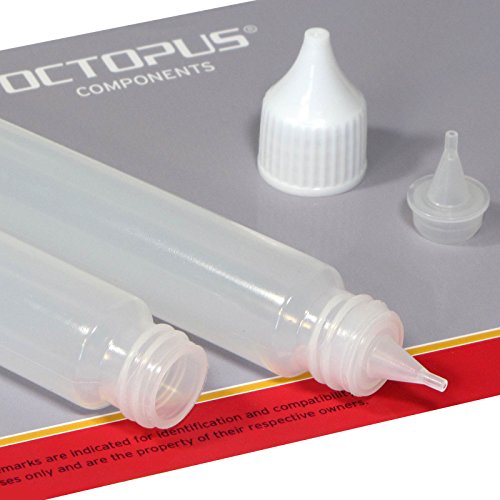 Octopus 10 x 30 ml Liquidflaschen mit Trichter + Etiketten, weiche LDPE Dosierflaschen, Plastikflaschen + weiße Deckel, Malflasche, Stiftflaschen