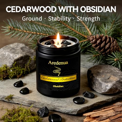 Image of Cedar Candle | Scented Candle Gifts for Women Men, Aromatherapy Candles with Crystals - 7oz Soy Candles for Home Scented - Birthday Gifts for Mom, Sister, Friends, Meditation, Yoga, Relaxation