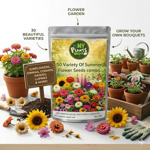 Image of 30 Variety Summer Flower Seeds Combo Pack | High Germination Non-GMO Seeds for Home Gardening | Balcony, Terrace & Garden Flower Growing Kit | Mixed Color Flower Seeds Collection
