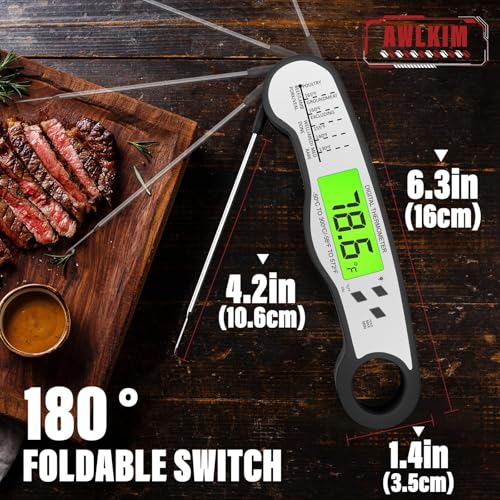 AWLKIM® Meat Thermometer Digital - Fast Instant Read Food Thermometer for Cooking, Candy Making, Outside Grill, IP67 Waterproof Kitchen Thermometer... - Image 3