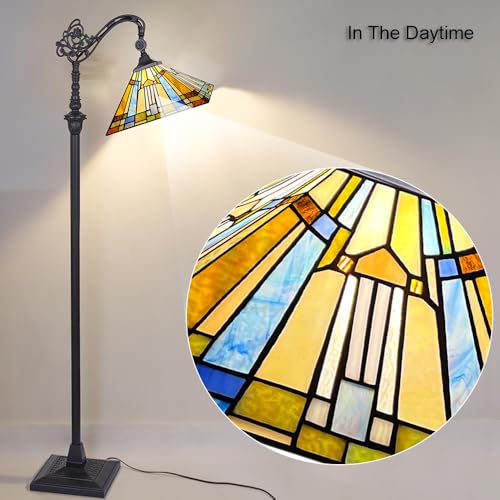 Capulina Tiffany Floor Lamp H62 Tall Antique Mission Style Stained Glass Soft Light Arched Gooseneck Adjustable Angle Reading Lamp for Living Room Bedroom - Image 4