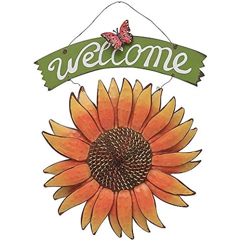 Welcome Sign Metal Hanging Sunflower Signs for Front Door Porch Wall - Rustic Decorative Door Hanger Indoor Outdoor Spring Decoration Wreath Decor (D) Cover