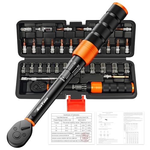 AivaToba Drehmomentschlussel Fahrrad 1/4 2026 Upgrade 33TLG Drehmomentschlüssel 2-24 Nm Torque Wrench Set mit 72 Zähne Ratsche 3% Fehlergenauigkeit Verlängerungsstangen 3/8 Adapter