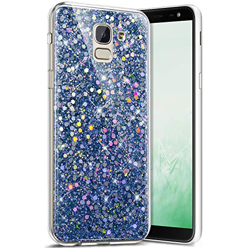 Robinsoni Case Compatible with Samsung Galaxy J6 2018 Cover Flexible Samsung Galaxy J6 2018 Case Silicone Bling Case Soft Silicone TPU Case Glossy Gel Rubber Cover Sparkle Ultra Thin Cover, Blue