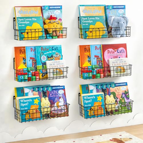 PUERSI Lot de 6 Étagères Muraux Enfant en Métal, Bibliothèque Murale, Étagère à Livres Mural pour Chambre d’Enfants, Rangement pour Livres, Filles et...