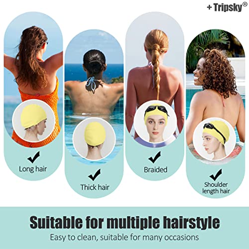 Tripsky Silicone Swim Cap,Comfortable Bathing Cap Ideal For Curly Short Medium Long Hair, Swimming Cap For Women And Men, Shower Caps Keep Hairstyle Unchanged (Light Yellow) #TOP1