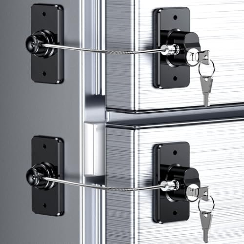 2 Pack Refrigerator Locks with Keys for Kids Toddlers and Adults Self Adhesive Child & Baby Proofing Fridge Latch for Fridge Cabinets and Drawers Oven Windows (UK-Patent) (2 Pack Black)