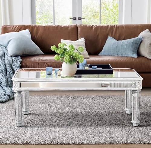 Maotifeys Modern Mirrored Coffee Table for Living Room Luxury Cocktail