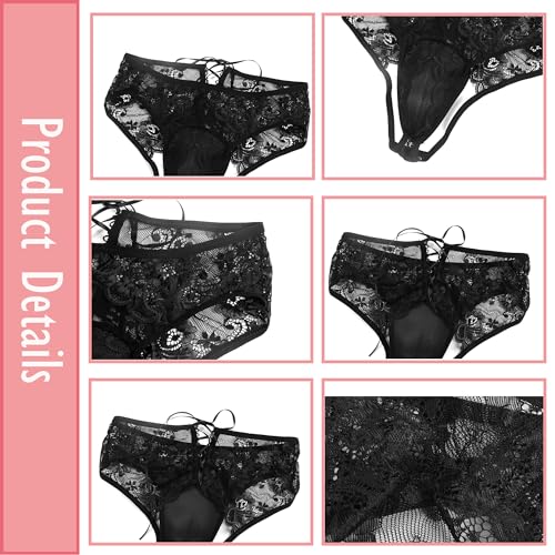 Mens Lace Hiding Gaff Panties Brief Thongs for Men Crossdressing Transgender See Through Underwear Briefs Nightwear4