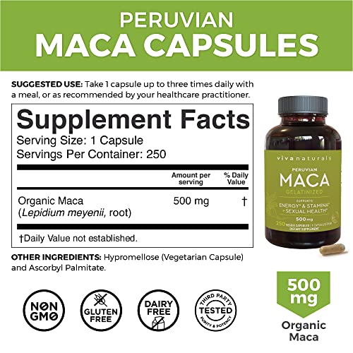Peruvian Maca Powder Capsules (500 Mg) - Traditionally Used To Support Sexual Well-Being, Energy, Stamina And Endurance, Gelatinized For Easier Digestion, 250 Veggie Yellow Maca Root Capsules #TOP5