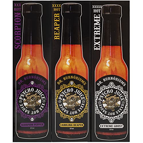 Psycho Juice Mini paquete de tres salsas de pimienta picante 3 botellas de 59 ml