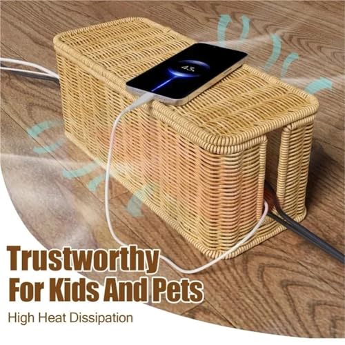Rattan organizer cache-câble sous le bureau avec fentes ouvertes - 4