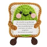 Yoljun Positive Toast Geschenk Lustiger Handgemachte Gehäkelter Avocado-Toast Pocket Hug Emotional Support Aufmunterung Geschenke mit Positiver Botschaft für Sich Freunde Kollegen Geburtstag