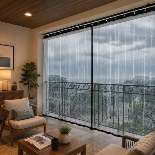 BENAVJI Outdoor Transparent PVC Solid Waterproof Curtain for Balcony All Seasons, AC, Rain, Dust & Wind Protection Pack 1