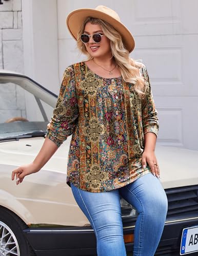 IN'VOLAND Plus Size Tops for Women Long Sleeve Shirts Crew Neck Casual Loose Tunic Blouse Fall and Winter4