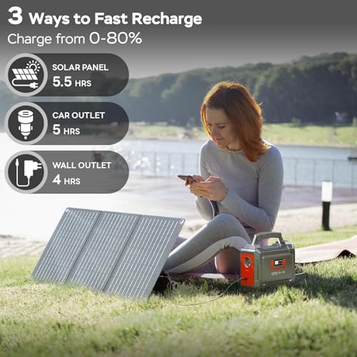 Image of MARBERO Portable Power Station 350W Peak Camping Solar Generator Laptop Charger 296Wh Power Bank with AC Outlet 110V with Multi-Output LED Flashlights for CPAP Home Camping Hurricane Emergency