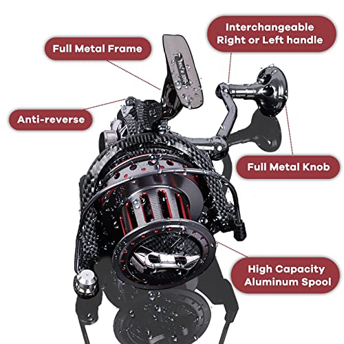 Image of Fishdrops Surf Spinning Reel, Size 10000 12000 Saltwater Fishing Reels, Full Metal Frame 31 LBs Max Drag, 10+1 Stainless BB Ultra Smooth Powerful, High Capacity Long Casting Spinning Reels