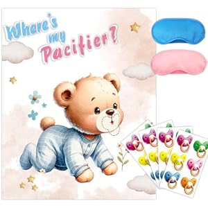 NATUOPPC Pin The Pacifier on The Baby Game,Pin The Pacifier on The Bear Game,Where is The Teddy Baby’s Binky Party Favors,Pin The Dummy on The Bear