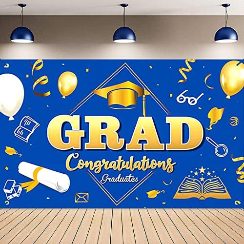 Graduation Decorations-Graduation Party Decorations 2022-Large Congrats Grad Banner Garland Photo Backdrop For Indoor&Outdoor,Graduation Yard Sign/Graduation Gifts/Party Favors(Blue)