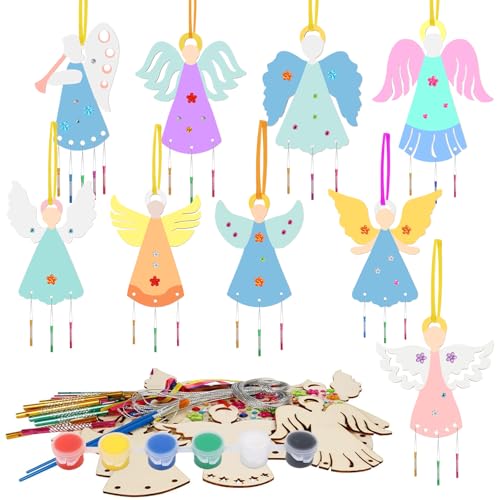 nplaseta Geschenke für Mädchen 6 7 8 9 10 11 Jahre Geschenkideen, Windspiel Bastelset kinder, Holz Engel Basteln Windspiele für Kinder, DIY Kinder Geburtstag Basteln zum Malen