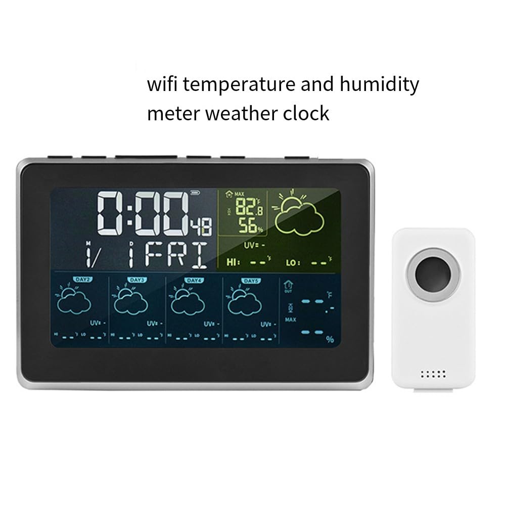 Tuya für Smart-Wetterstation mit 7,5-Zoll-Farbdisplay, 5-Tage-Vorhersage, Thermometer-Hygrometer, 3 Wecker, USB-Ladeanschluss, unterstützt 3 Kanäle für Zuhause, Büro, Gewächshaus