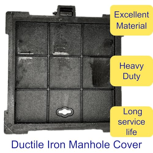 Image of Cast Iron Manhole Cover and Frame, Square Black 16x16 In