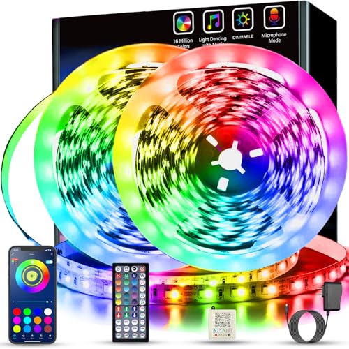 Keepsmile 130 ft Led Lights for Bedroom,(2 Rolls of 65FT) Bluetooth Smart APP Control Color Changing RGB Led Strip Lights with Remote Control Led Lights for Room Kitchen Party Home Decoration