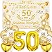 Goldene Hochzeit Deko Luftballons Banner Set - 50 Hochzeitstag Dekoration Ballons und Stoff Hintergrund, Riesen Zahlenballon für 50. Hochzeit Jahrestag Party