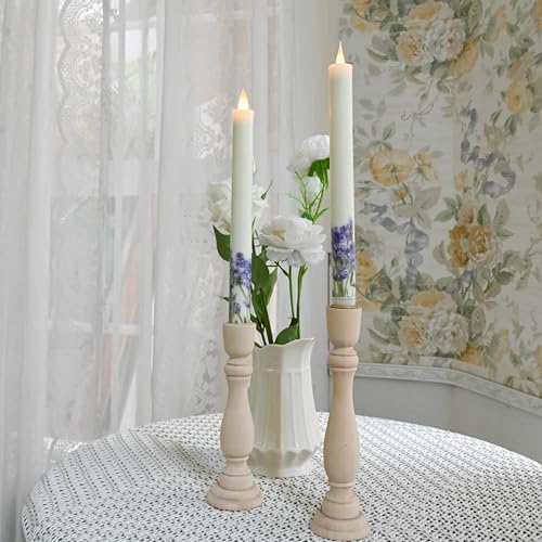 Image of Flameless Taper Candles Flickering with Remote and Timer, 3D Moving Flame Taper Candle Battery Operated to 400 Hours, 9 Inch Window Candles, (Lilac)